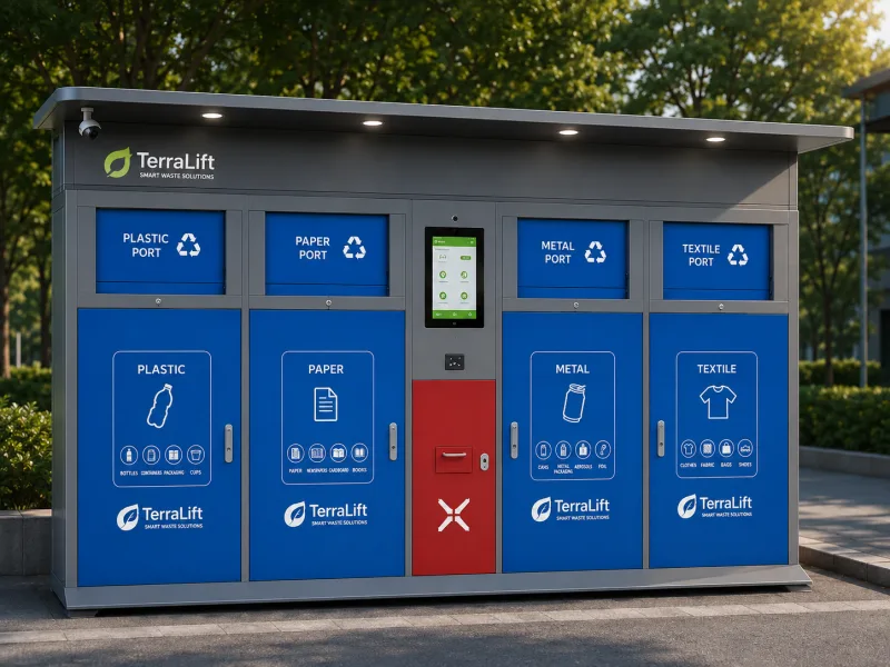 Интеллектуальная станция раздельного сбора отходов 4 × 120 л + 1 × 30 л  TerraLift SMARTPOINT M4 Compact